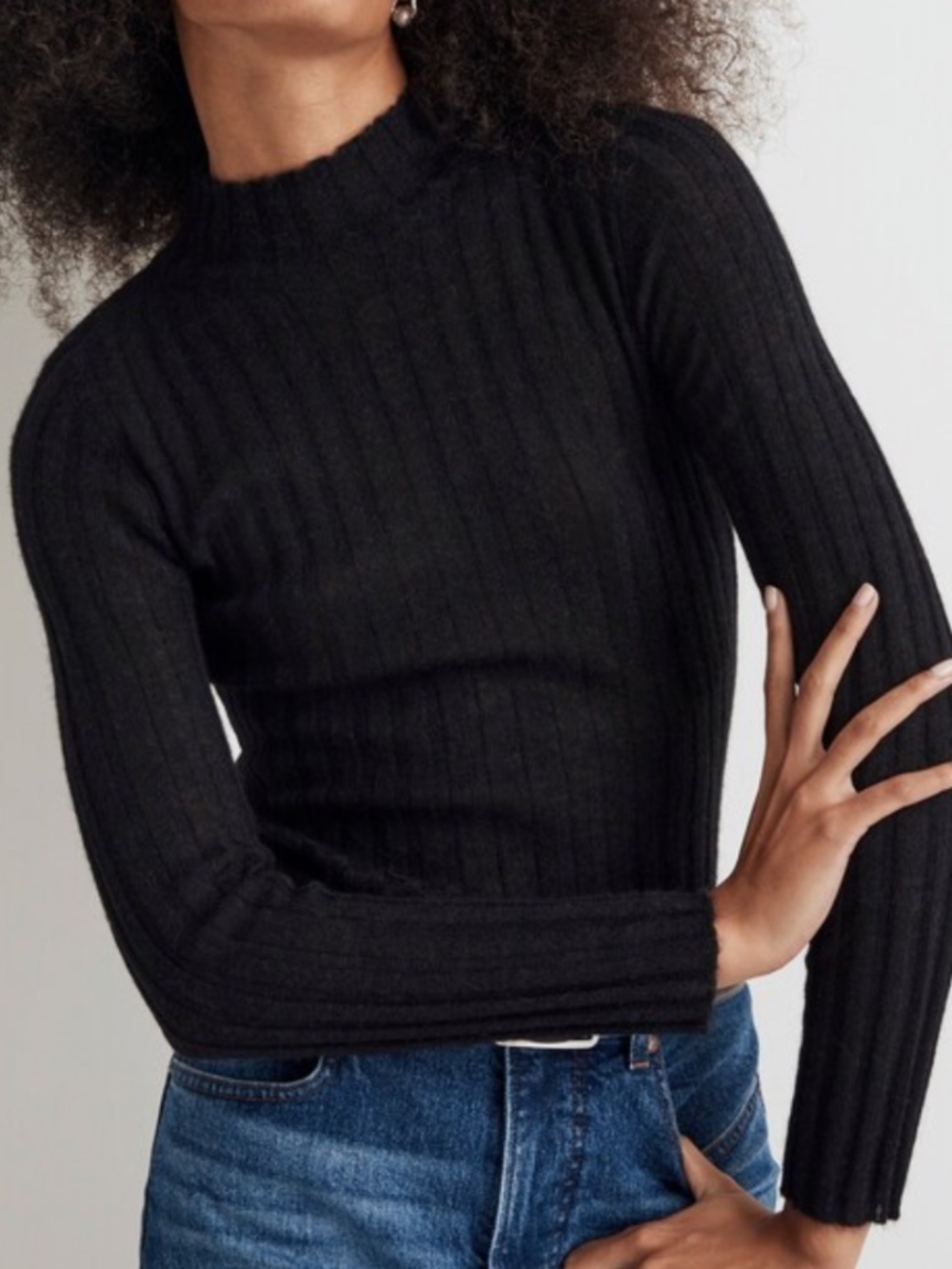 MADEWELL “CLEAN GIRL” ALPACA-BLEND SUPER SOFT RIBBED MOCKNECK SLIM FIT SWEATER